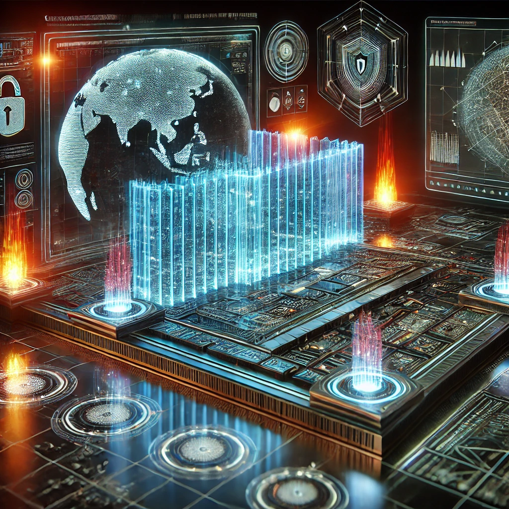 A futuristic depiction of a glowing firewall protecting digital systems, representing Security Architecture Design by QuantumSabre.