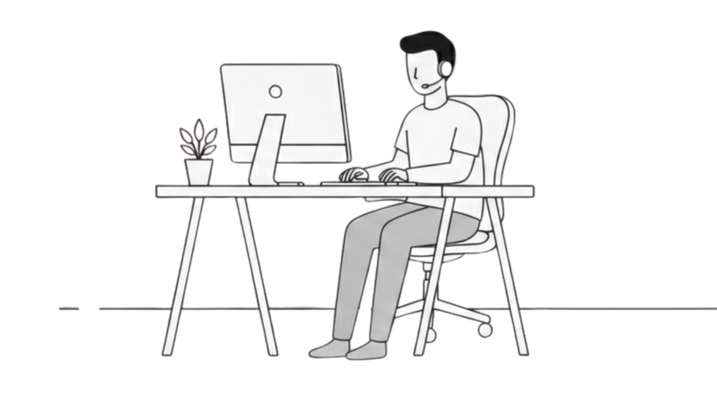 "Illustration of a professional working from home, representing Firegate's stable and secure connection for video calls and sensitive cloud data."